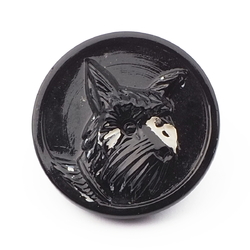 Czech Deco vintage black terrier glass button 18mm