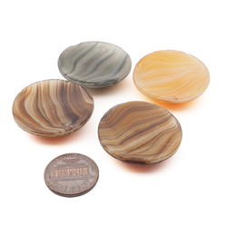 Lot (4) Czech vintage large striped round glass cabochons 30mm