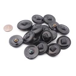 Lot (14) Czech vintage large round black ribbed glass buttons