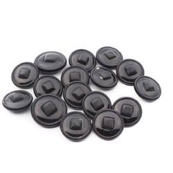 Lot (14) Czech vintage large round black ribbed glass buttons