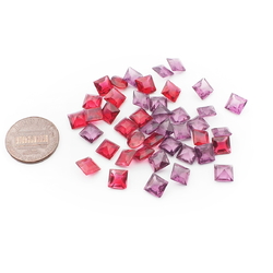 Lot (41) Czech vintage cranberry pink red square glass rhinestones 7mm