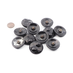 Lot (10) Czech vintage large round black glass buttons 32mm