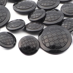 Lot (20) Czech vintage large round black honeycomb glass buttons