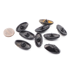 Lot (9) Czech vintage large oval faceted black glass buttons 27mm