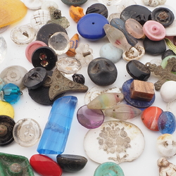 Lot (85) Czech vintage assorted glass cabochons beads buttons findings