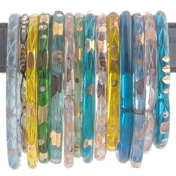 Lot (14) antique Czech filigree bicolor lampwork glass bangles rings earring hoops