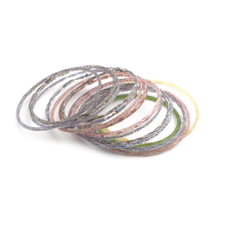 Lot (16) antique Czech spiral filigree bicolor fine glass bangles rings gold gilt