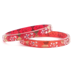 Lot (2) Antique Czech gold gilt and enamel red glass bangles rings 43mm