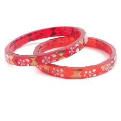 Lot (2) Antique Czech gold gilt and enamel red glass bangles rings 43mm