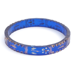 Antique 19th century Czech gold gilt and enamel cobalt blue glass bangle ring