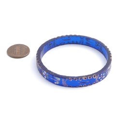 Antique 19th century Czech gold gilt and enamel cobalt blue glass bangle ring