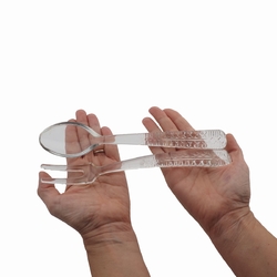 set Antique large Czechoslovakian crystal clear glass serving salad spoon fork 9.5"
