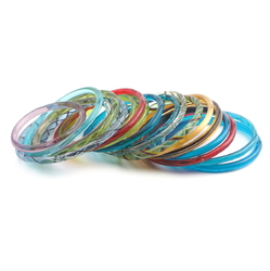 Lot (19) antique Czech transparent bicolor filigree glass bangles hoops rings