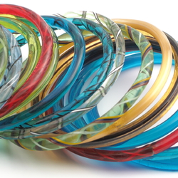 Lot (19) antique Czech transparent bicolor filigree glass bangles hoops rings