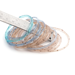 Lot (15) antique Czech filigree spiral striped bicolor glass bangles hoops rings