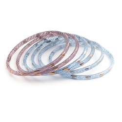 Lot (6) antique Czech gold gilt filigree spiral bicolor blue purple glass bangles hoops rings