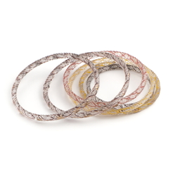 Lot (6) antique Czech filigree tricolor gold gilt ribbed glass bangles hoops rings