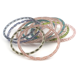 Lot (12) antique Czech filigree tricolor spiral ribbed glass bangles hoops rings