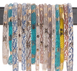 Lot (16) antique Czech transparent bicolor filigree spiral gold gilt glass bangles hoops rings