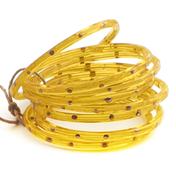Lot (8) antique Czech white striped golden yellow bicolor glass bangles with gold gilt 