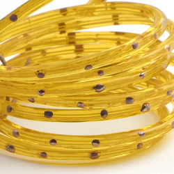 Lot (8) antique Czech white striped golden yellow bicolor glass bangles with gold gilt 