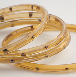 Lot (4) antique Czech white striped topaz yellow bicolor glass bangles with gold gilt 