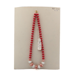 Vintage Czech necklace pink marble red rondelle flower glass beads 