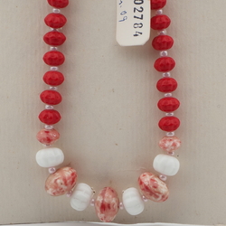 Vintage Czech necklace pink marble red rondelle flower glass beads 