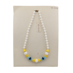 Vintage Czech necklace white blue yellow glass beads 