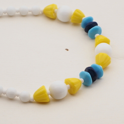 Vintage Czech necklace white blue yellow glass beads 