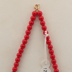 Vintage Czech necklace red round bell glass beads 16"