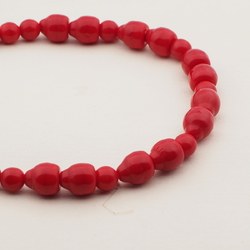 Vintage Czech necklace red round bell glass beads 16"