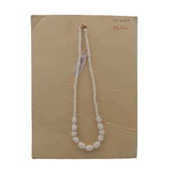 Vintage Czech necklace white oval ribbed rondelle glass beads 