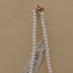 Vintage Czech necklace white oval ribbed rondelle glass beads 