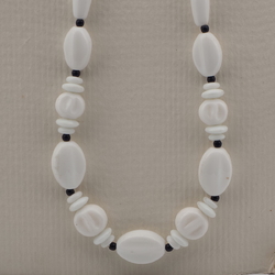 Vintage Czech necklace white round rondelle oval melon glass beads 