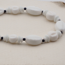 Vintage Czech necklace white round rondelle oval melon glass beads 