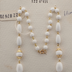 Vintage Czech link necklace white round oval glass beads