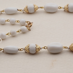 Vintage Czech link necklace white round oval glass beads