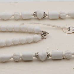 Vintage Czech necklace white round bicone bugle flower glass beads 27"