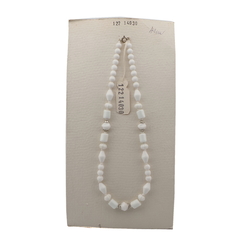 Vintage Czech necklace white round bicone bugle flower glass beads 16"
