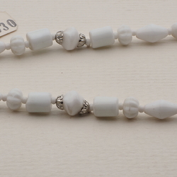 Vintage Czech necklace white round bicone bugle flower glass beads 16"