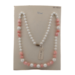 Vintage Czech necklace white pink marble glass beads 