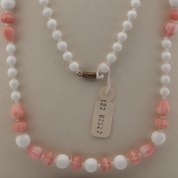 Vintage Czech necklace white pink marble glass beads 