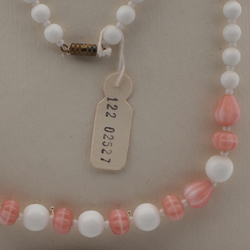 Vintage Czech necklace white pink marble glass beads 