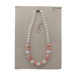 Vintage Czech necklace white pink marble glass beads 16"