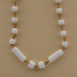 Vintage Czech link necklace white round bugle glass beads
