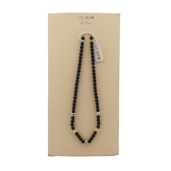 Vintage Czech necklace element black gold glass beads 15"