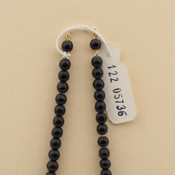 Vintage Czech necklace element black gold glass beads 15"