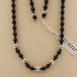 Vintage Czech necklace element glasses holder black gold glass beads 29"