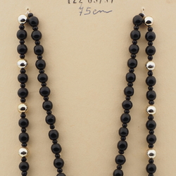 Vintage Czech necklace element glasses holder black gold glass beads 29"